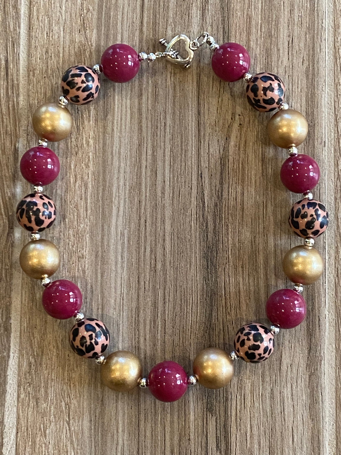 Necklace - Burgundy/Gold Leopard