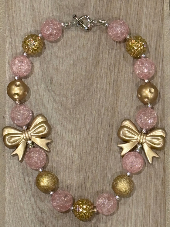 Necklace - Pink/Gold Bows
