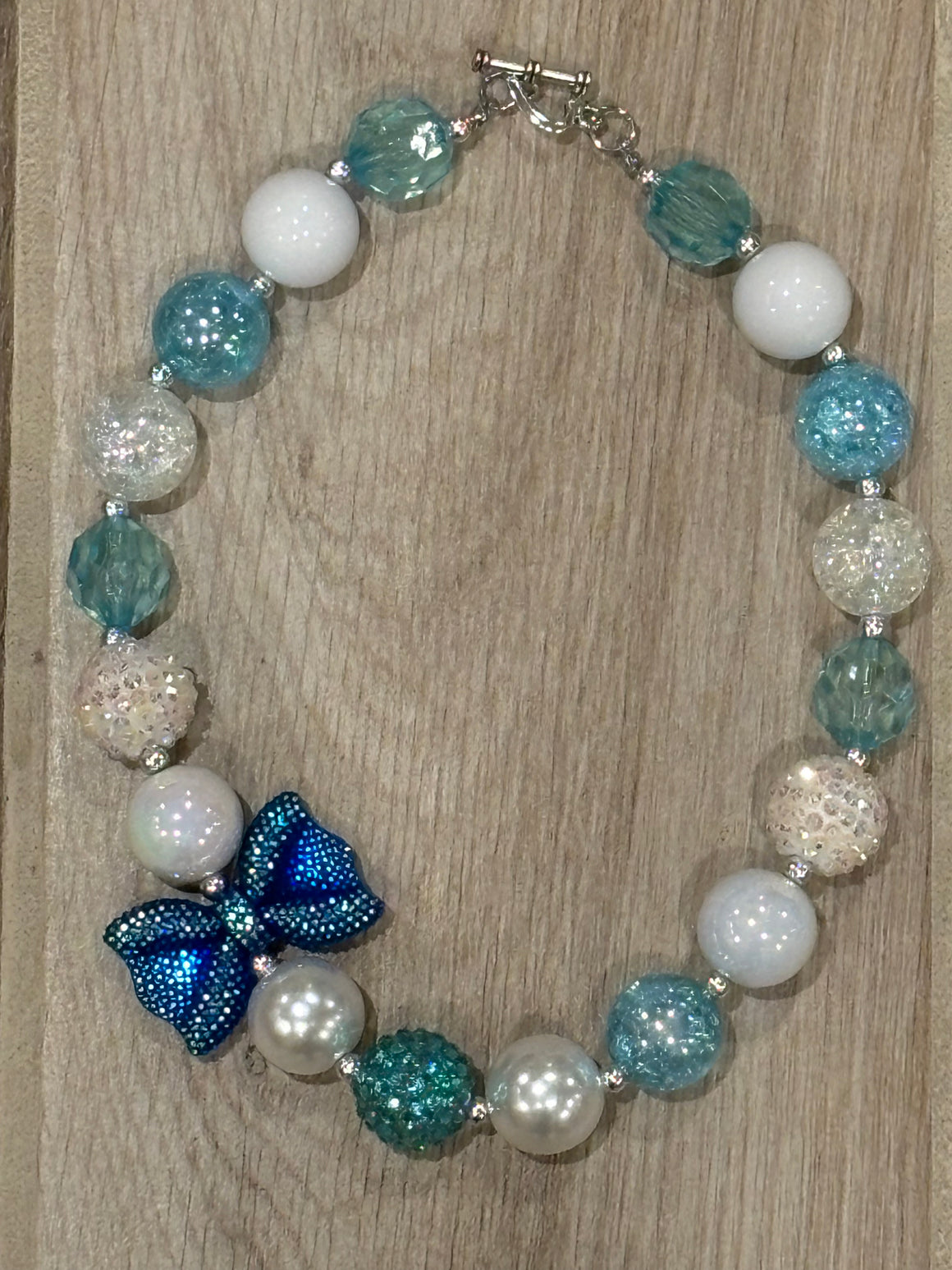 Necklace - White/Blue Bow