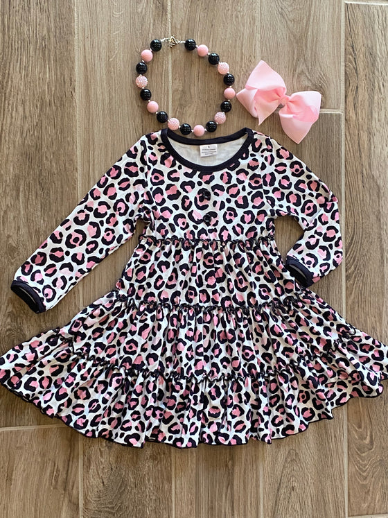 Dress - Pink Leopard Ruffle