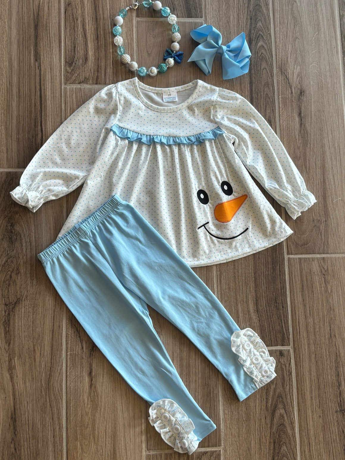 L/S - Blue/White Snowman Applique