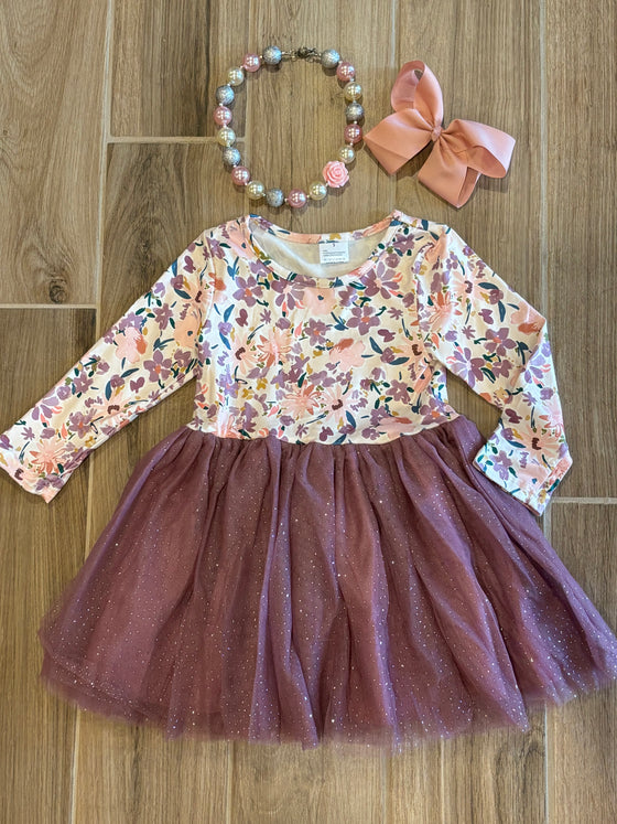 Dress - White Floral w/Plum Tulle