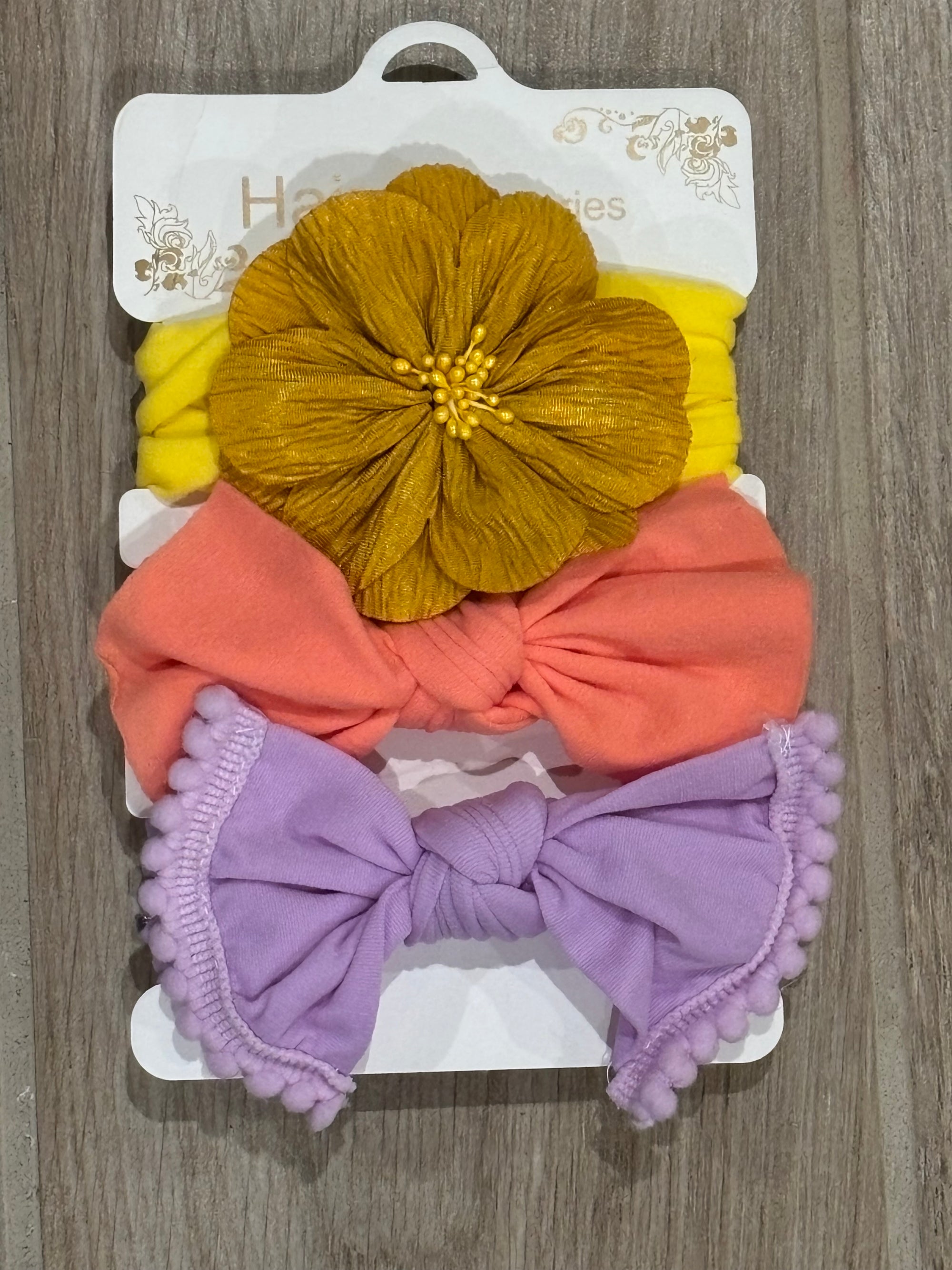 Headband - 3pc Yellow/Coral/Lavender