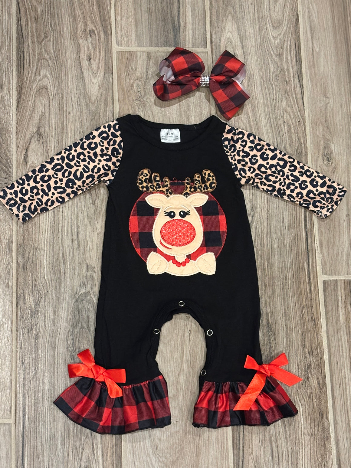Christmas - Reindeer Black Leopard Romper