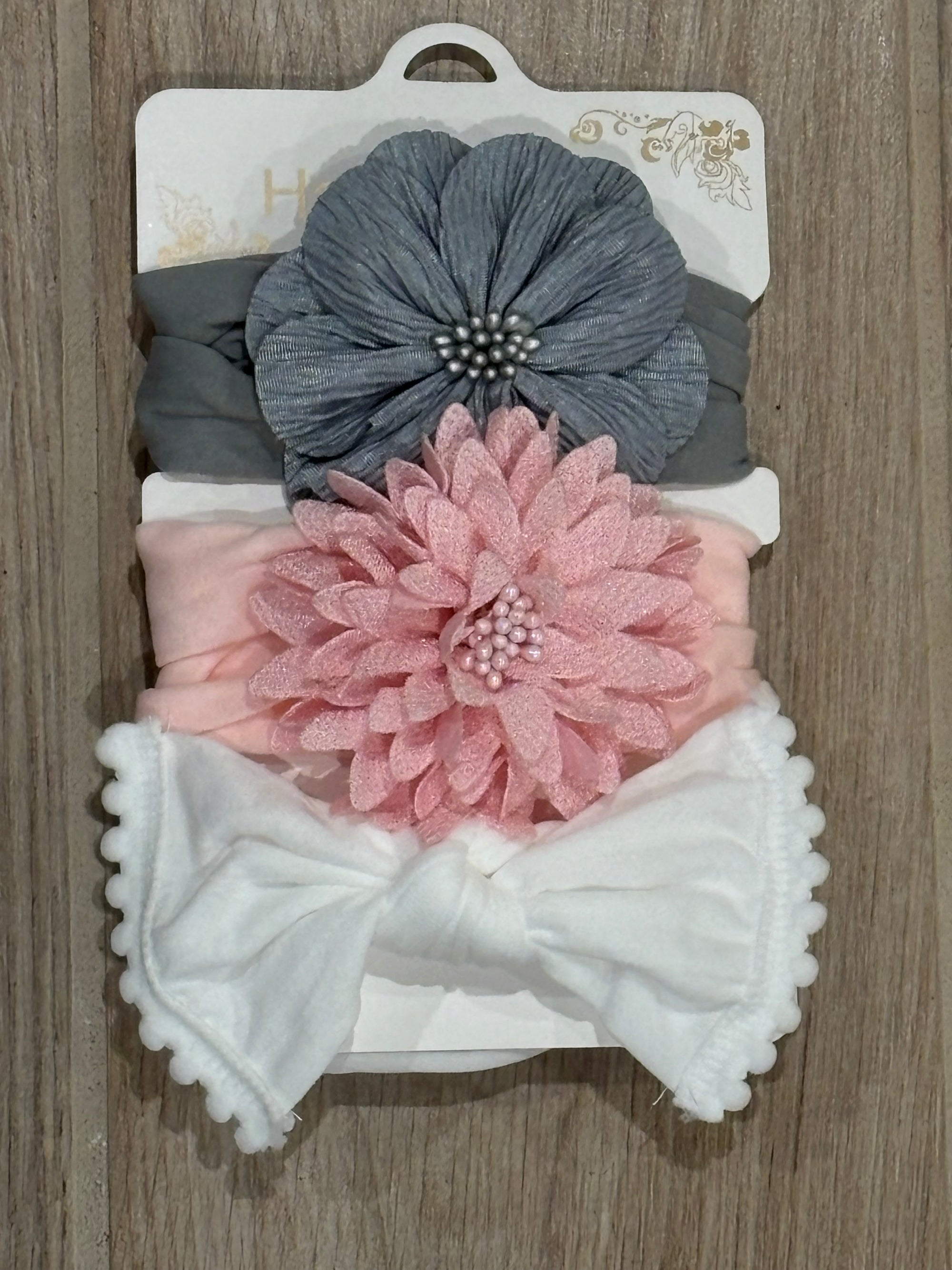Headband - 3pc Grey/Pink/White