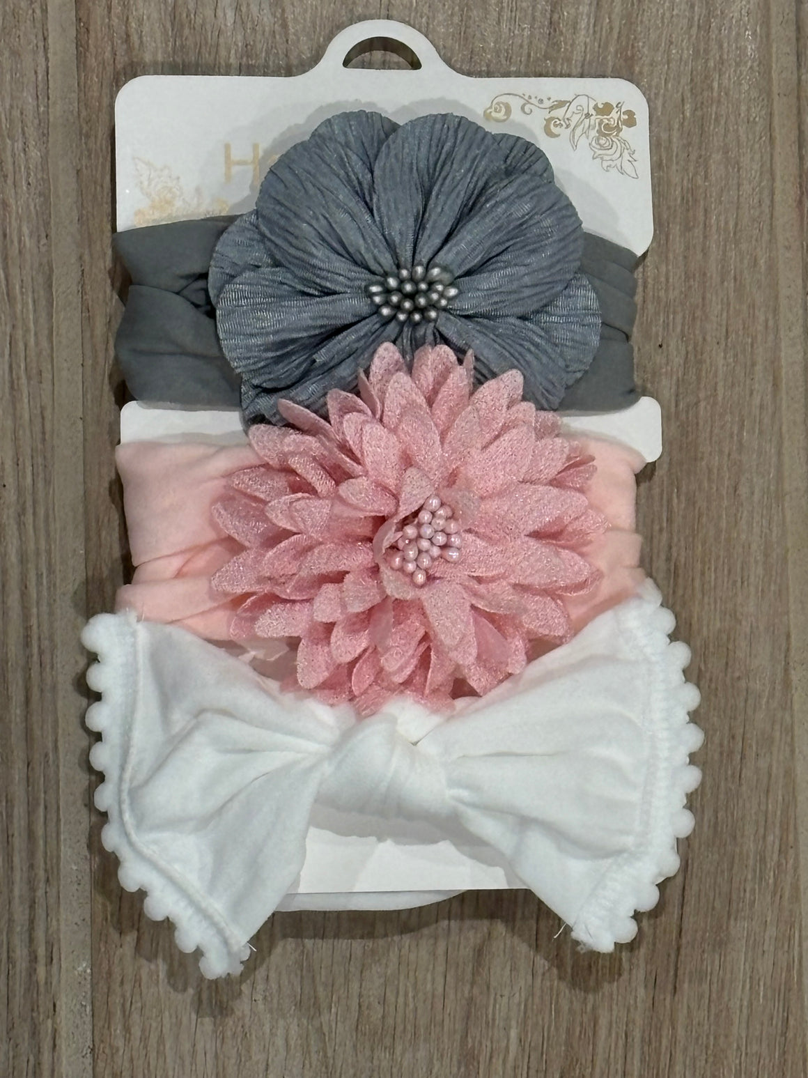 Headband - 3pc Grey/Pink/White
