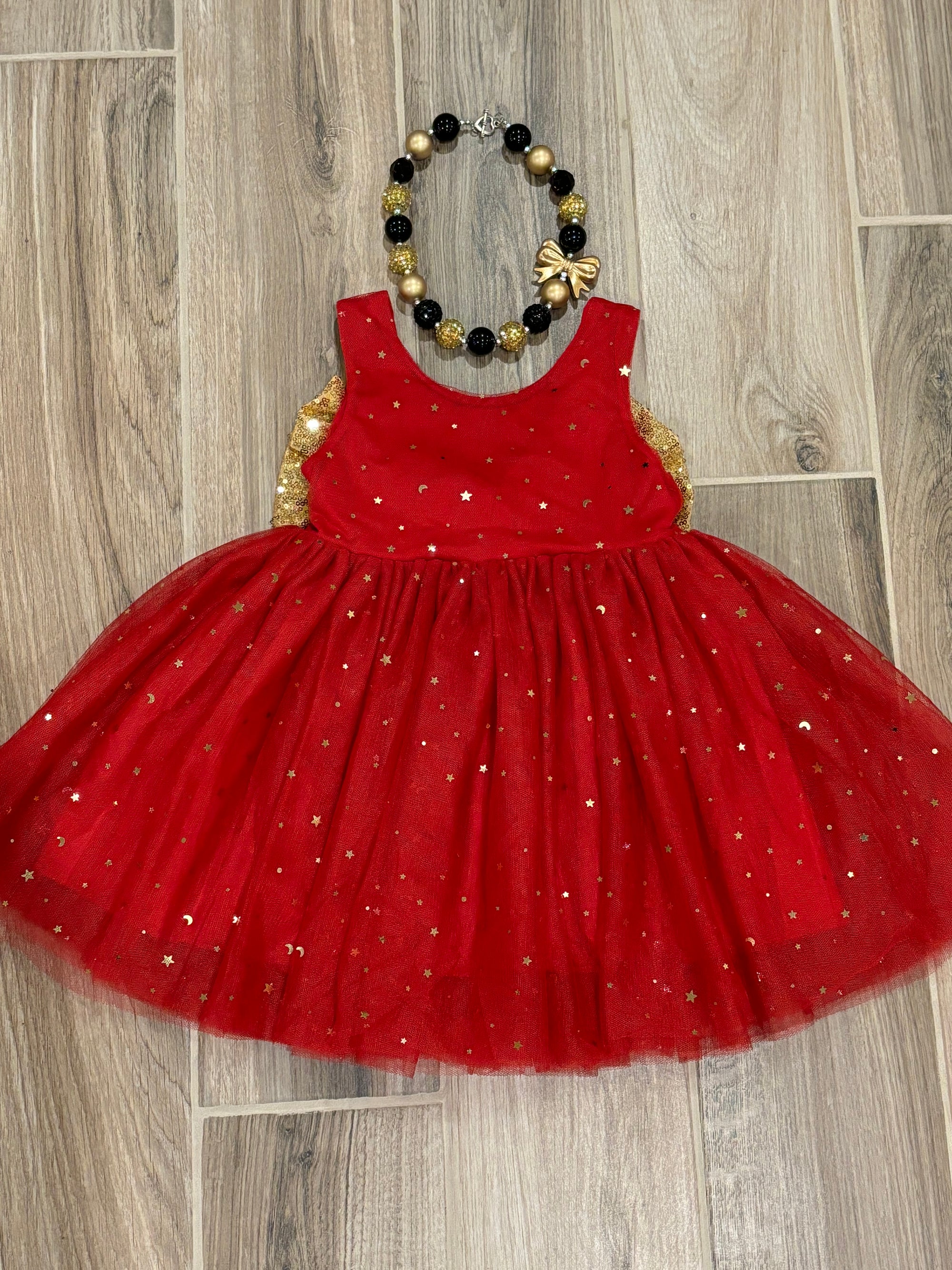 Dress - Red Tulle w/Gold Bow