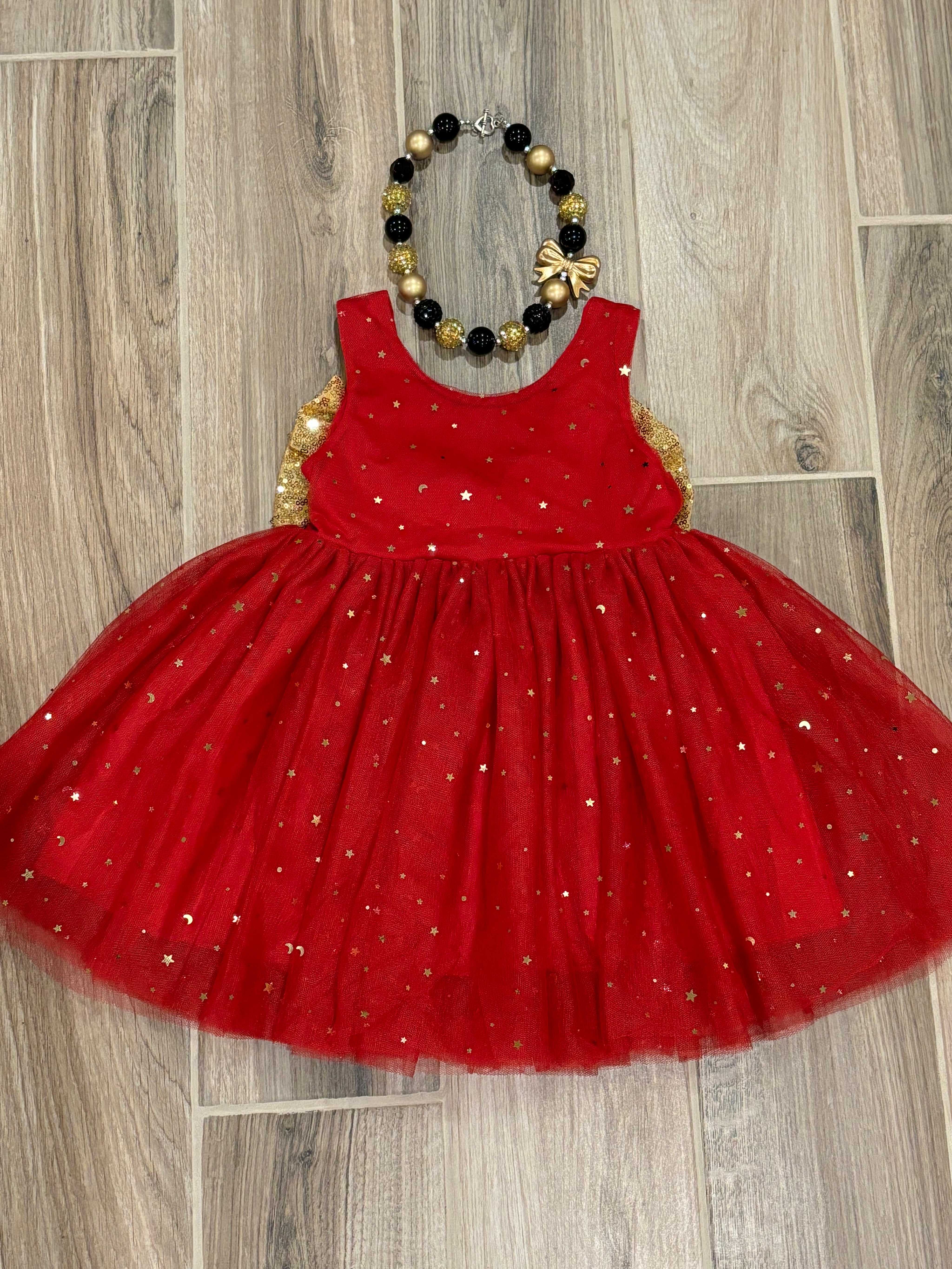 Dress - Red Tulle w/Gold Bow M (4T) Dress - Red Tulle w/Gold Bow M (4T)