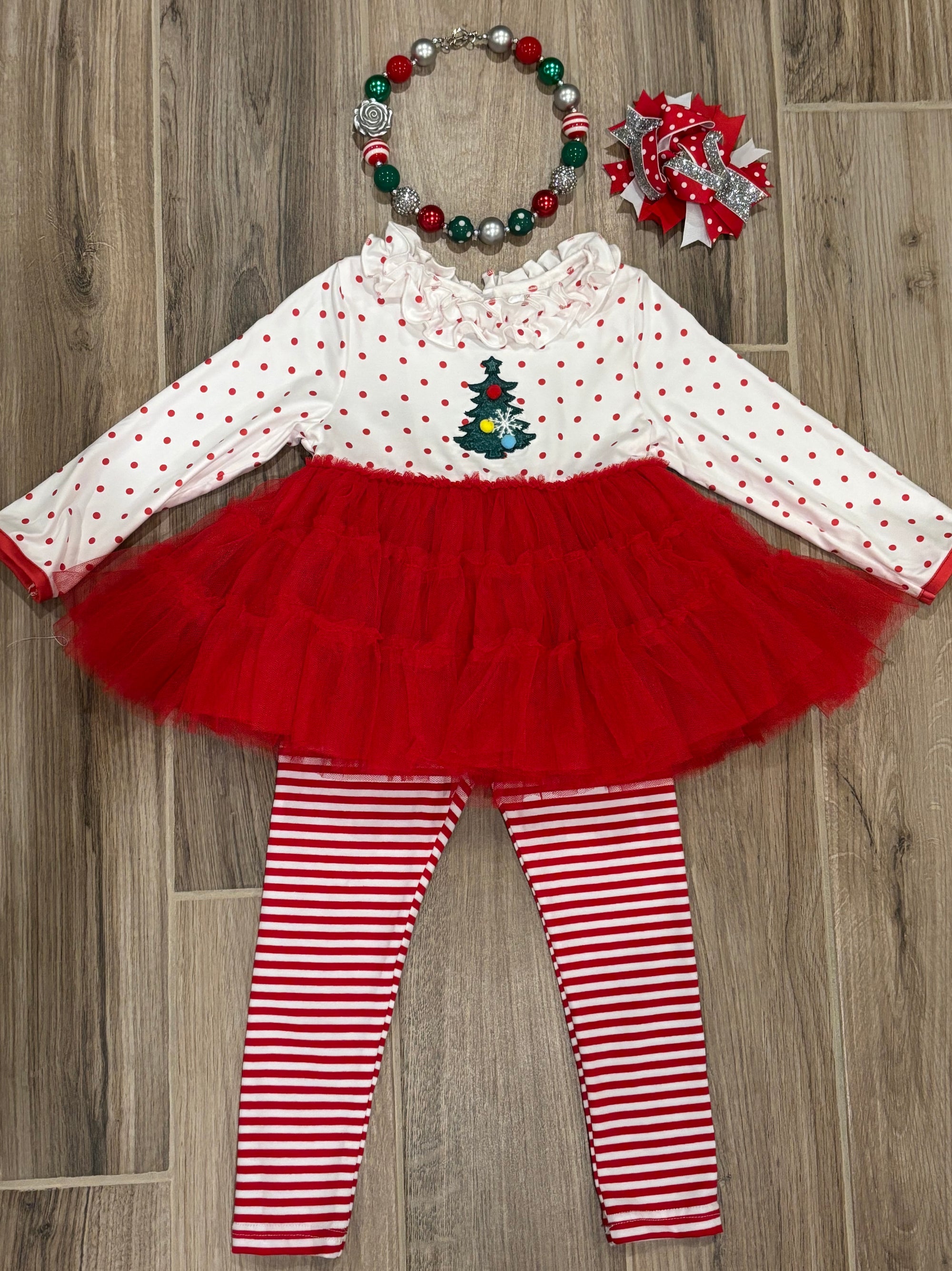 Christmas - Tree Red/White Tule 2pc Set