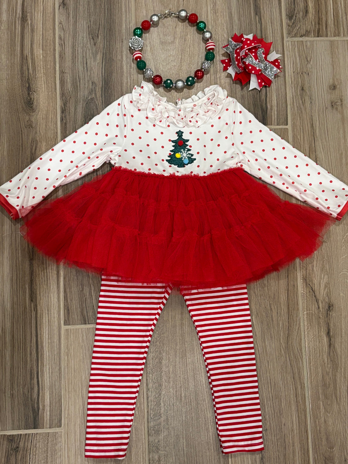 Christmas - Tree Red/White Tule 2pc Set