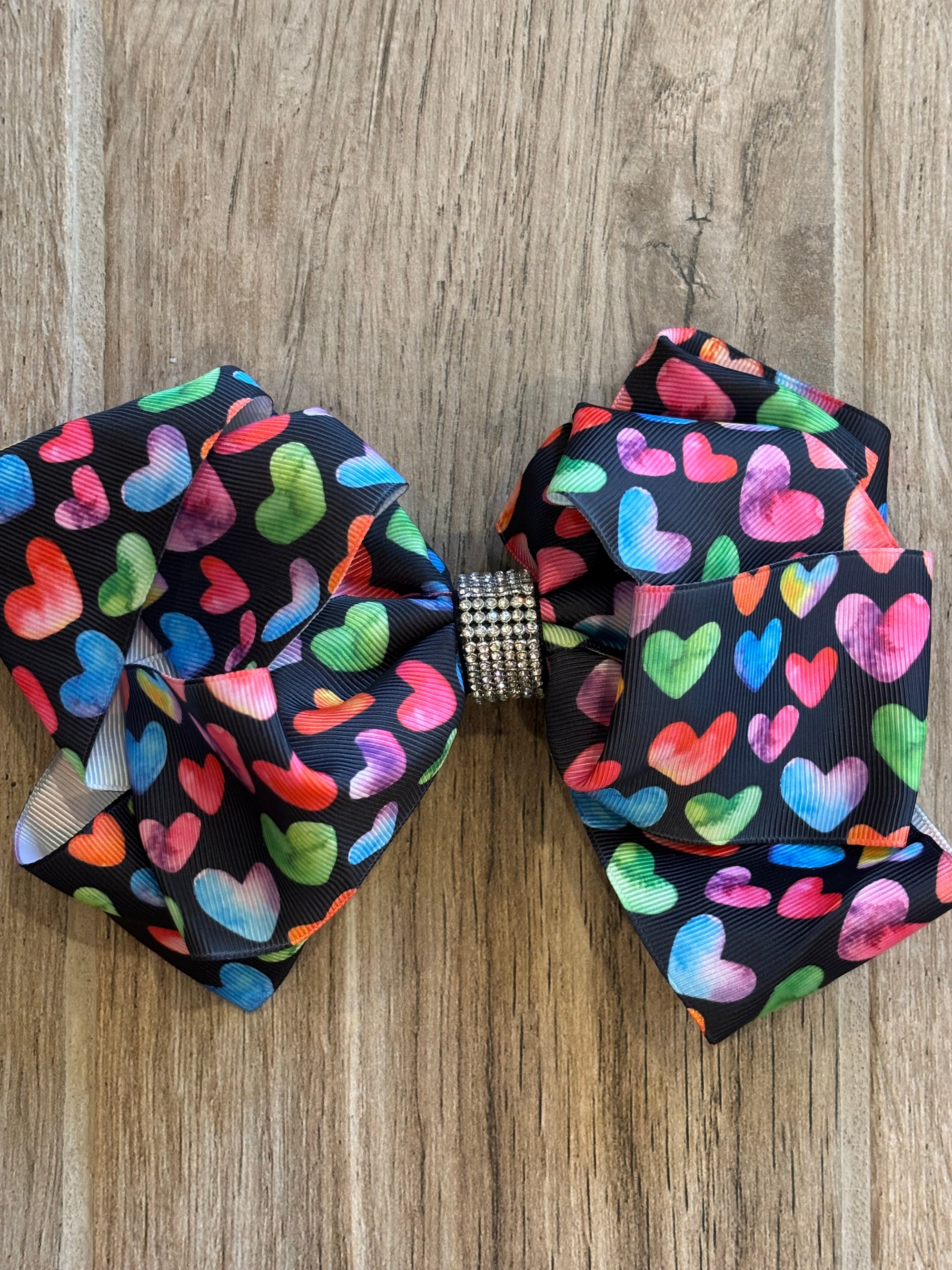 Hair Bow - Rhinestone Hearts