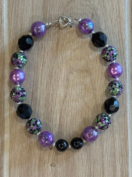 Necklace - Black/Purple/Green Rhinestone