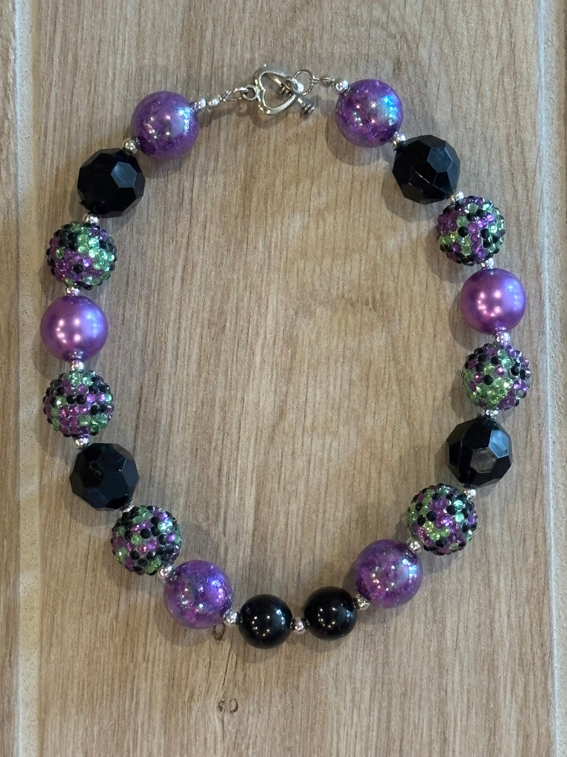 Necklace - Black/Purple/Green Rhinestone