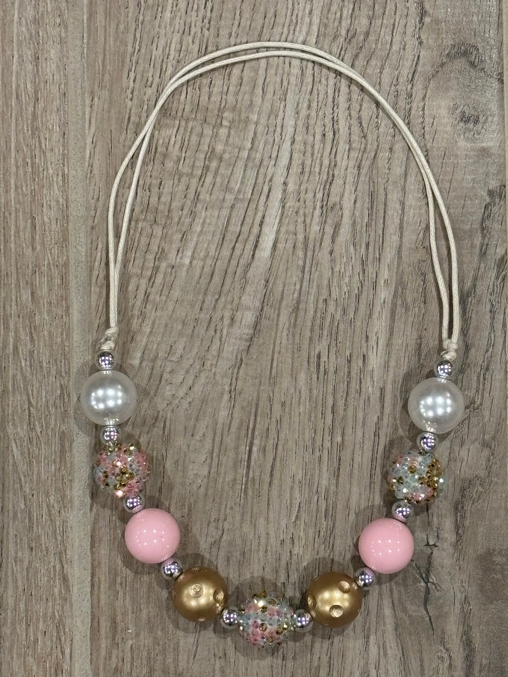 Necklace - Pink/Gold w/Rope
