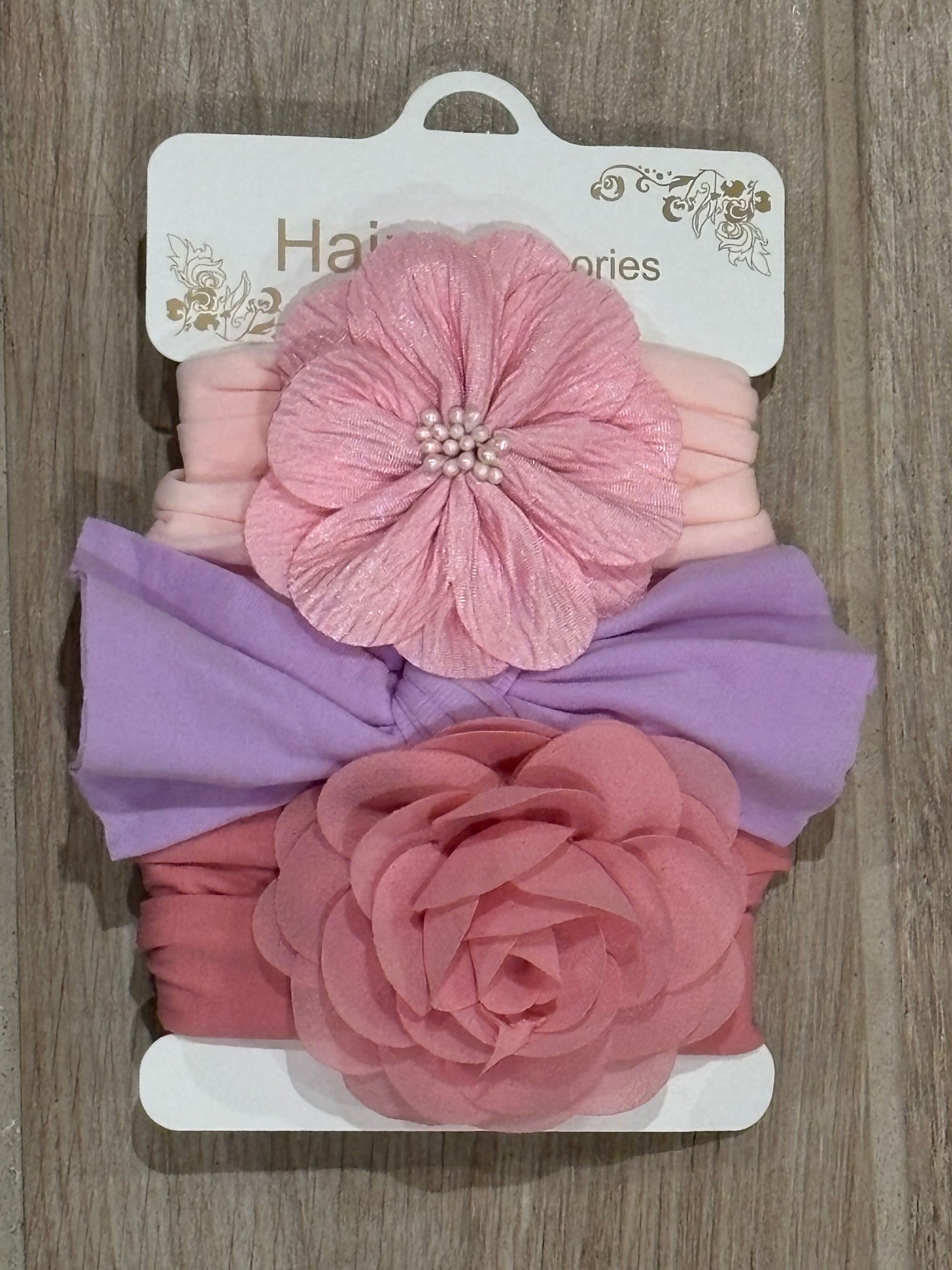 Headband - 3pc Pink/Lavender/Rose