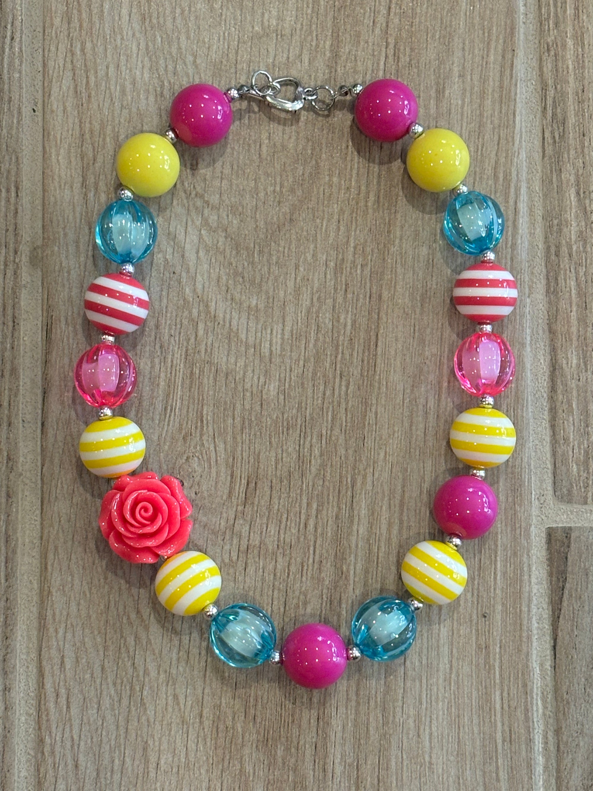 Necklace - Yellow/Blue/Pink Rose