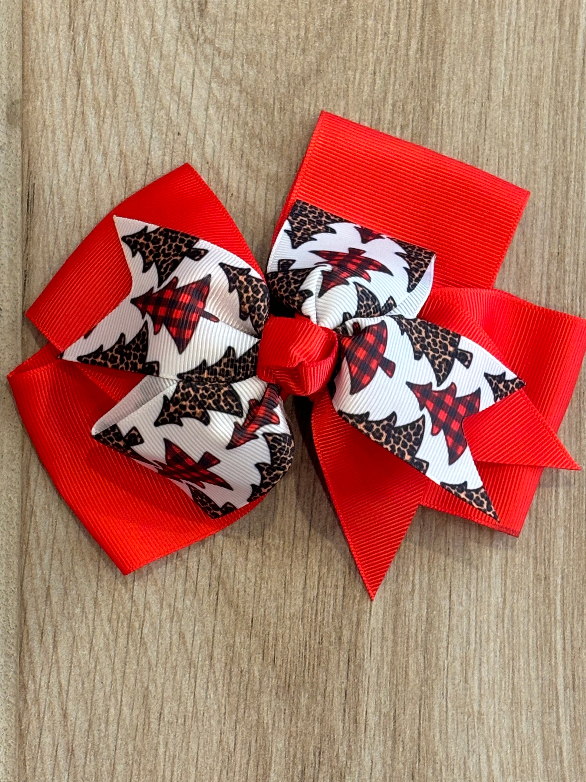 Hair Bow - Plaid Christmas Trees