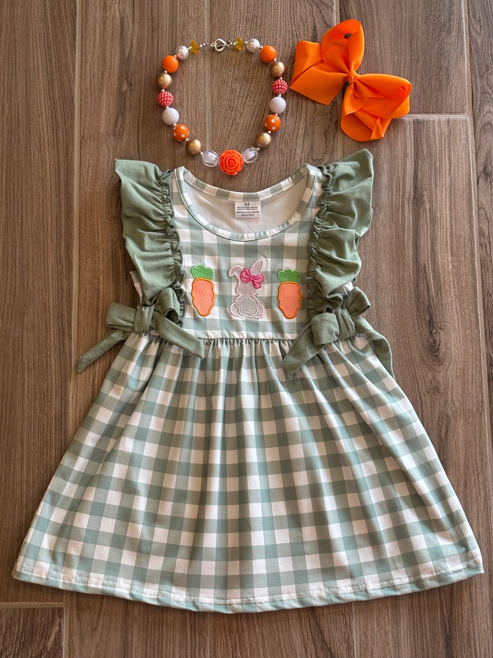 Easter - Bunny Applique Sage Dress