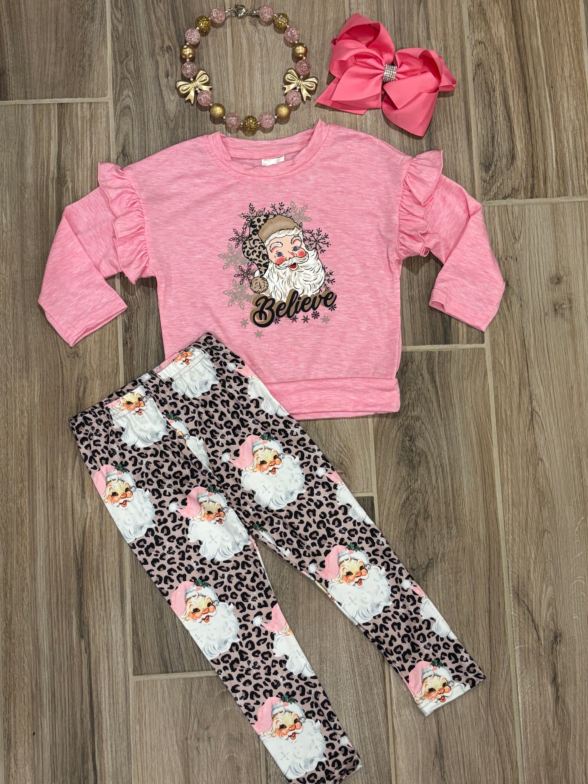 Christmas - Pink Santa Print 2pc Set