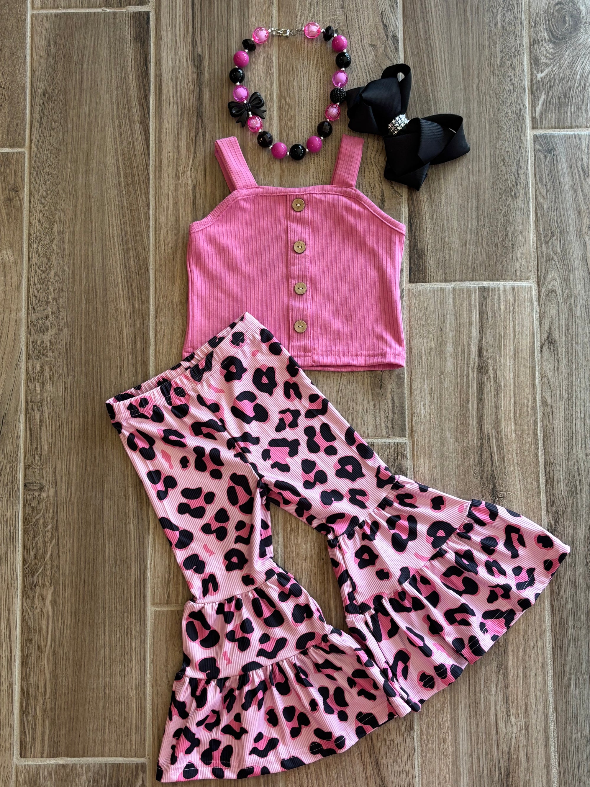 L/P - Pink Tank w/Leopard Bell Bottoms