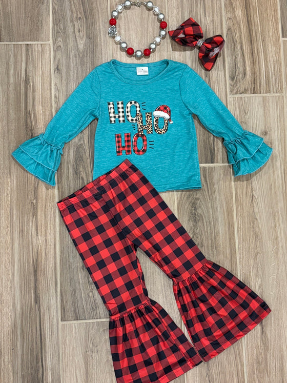 Christmas - Teal/Red Plaid Ho Ho Ho 2pc Set