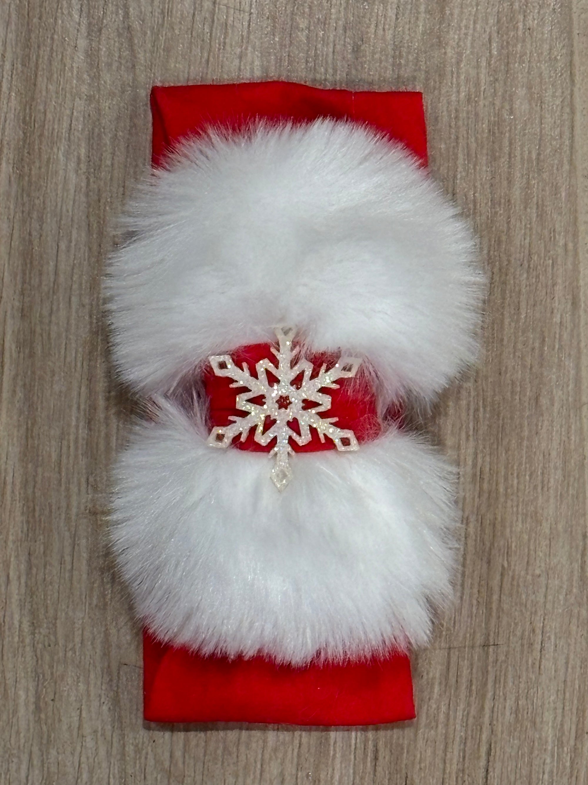 Headband - Red Faux Fur White Snowflake