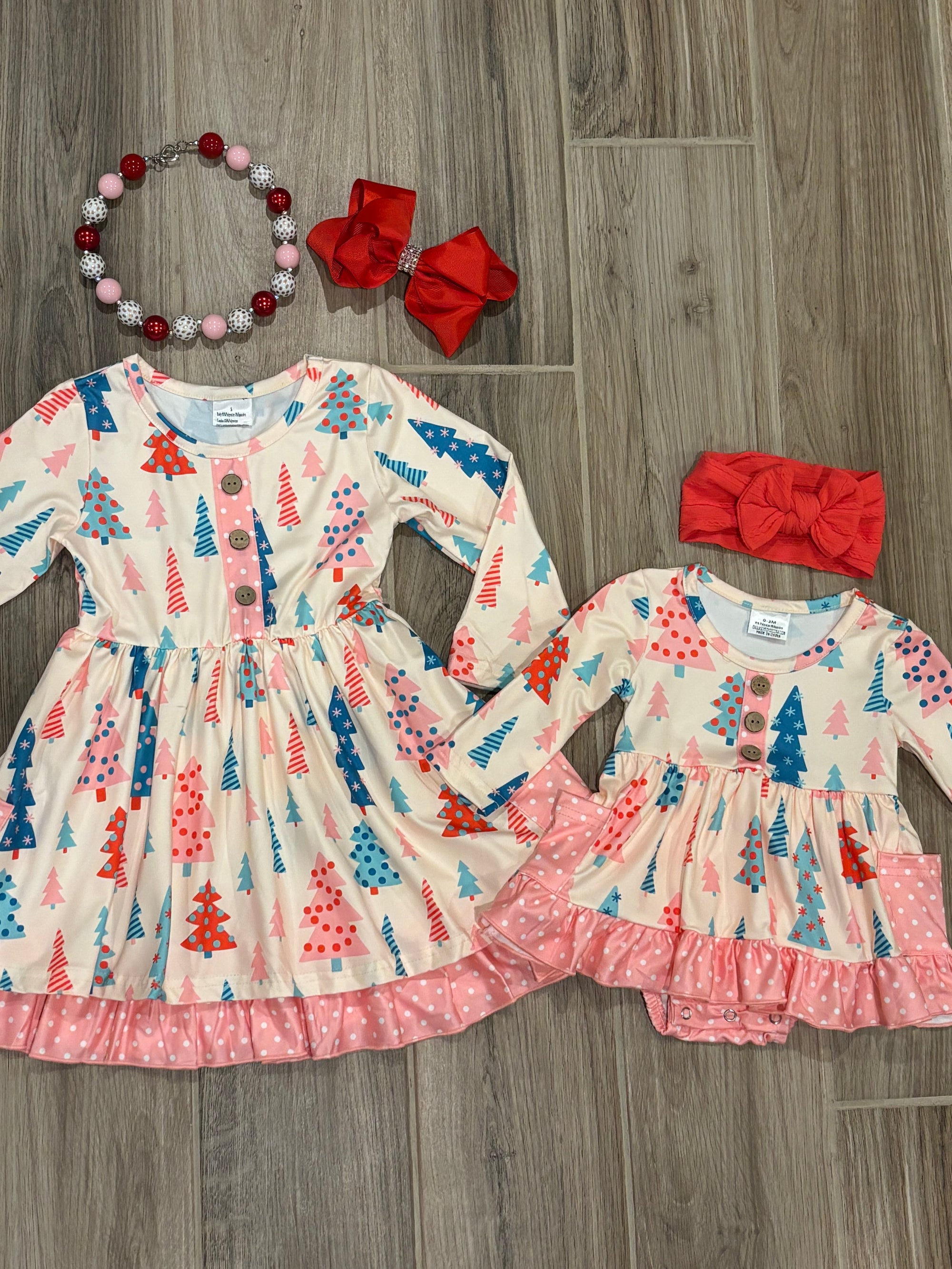 Christmas - Pastel Trees Ruffle Onesie