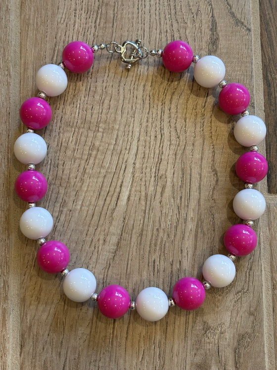 Necklace - Hot Pink/White