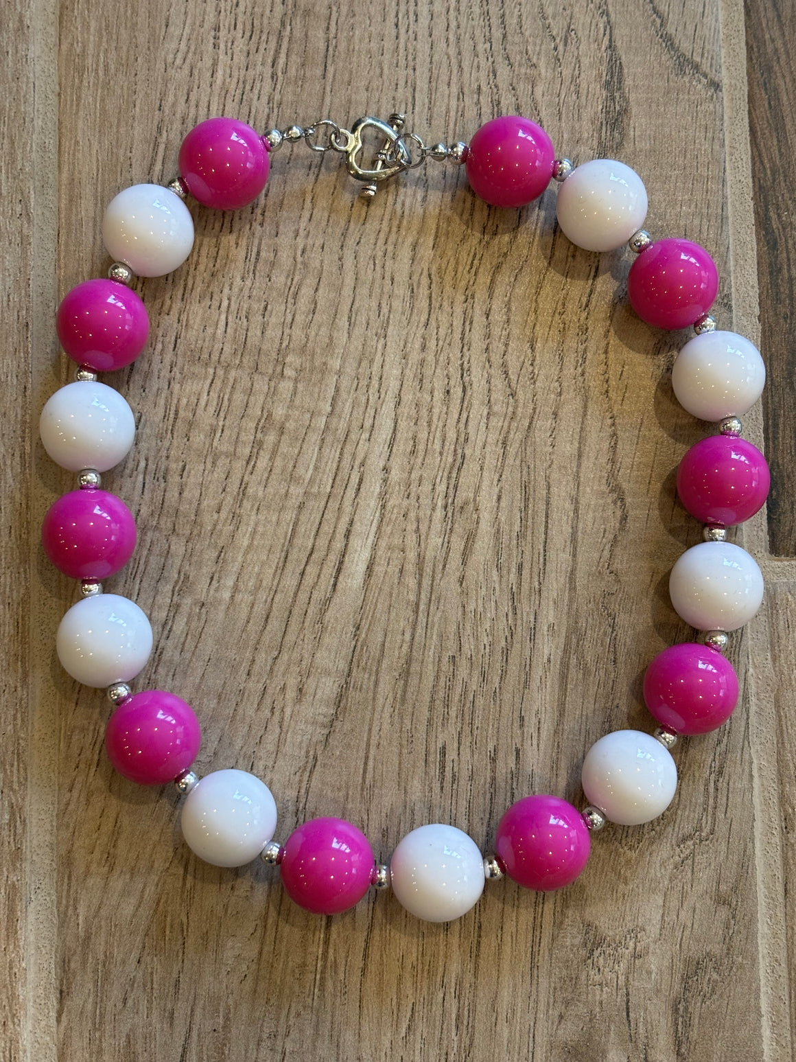 Necklace - Hot Pink/White