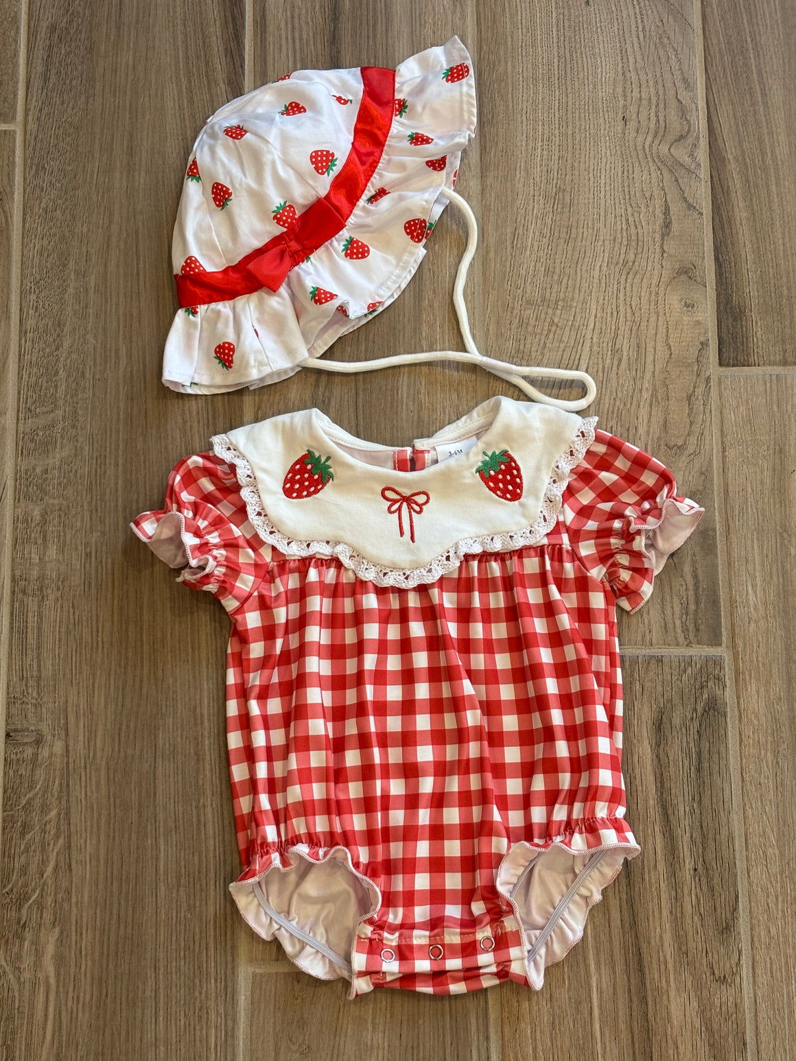 Infant - Strawberry Embroidered Collar Romper