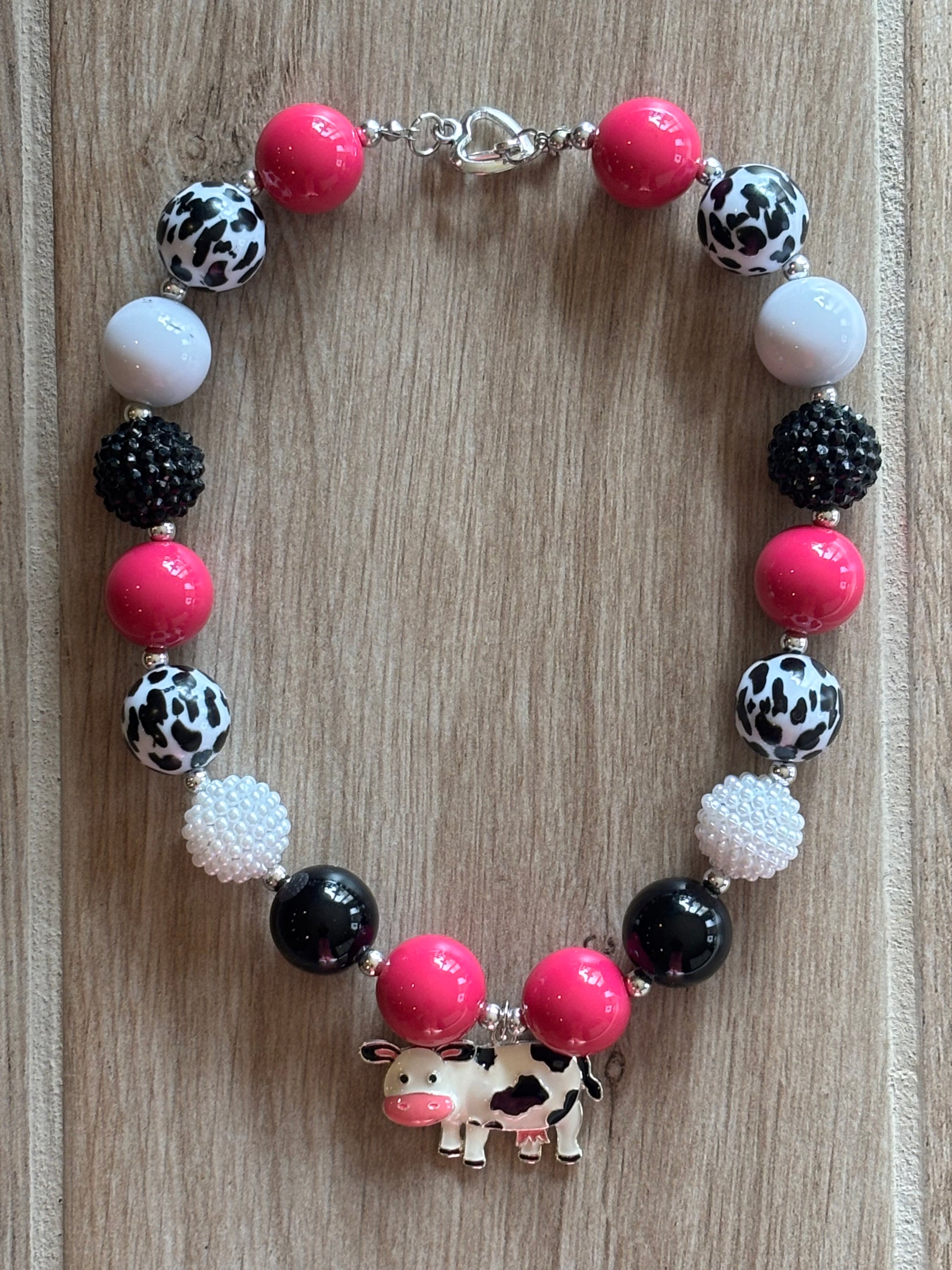 Necklace - Pink/Black Cow