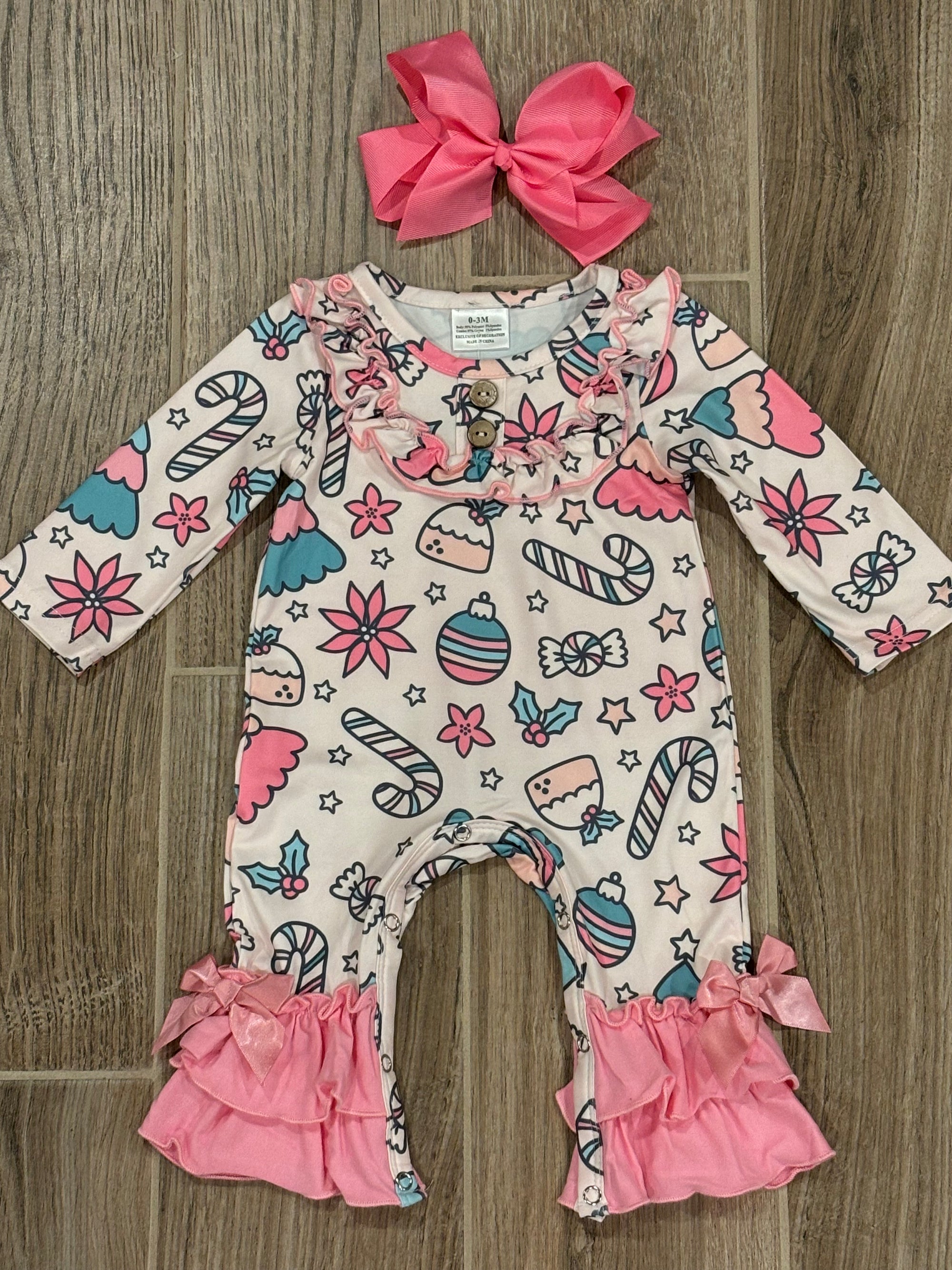 Christmas - Pink Print Ruffle Romper