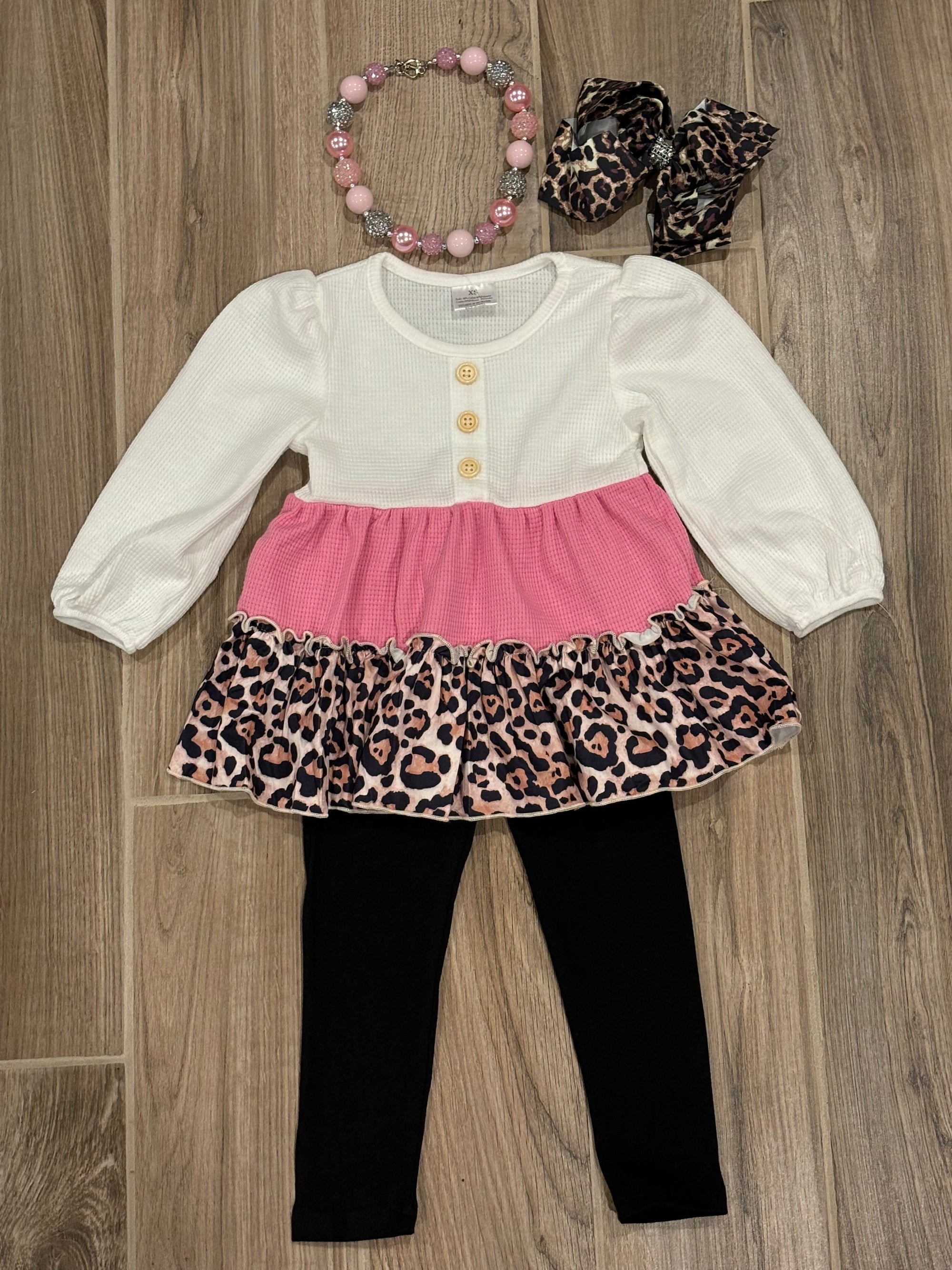 L/S - Pink/White/Leopard 2pc Set
