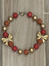Necklace - Rasberry w/Gold Bows