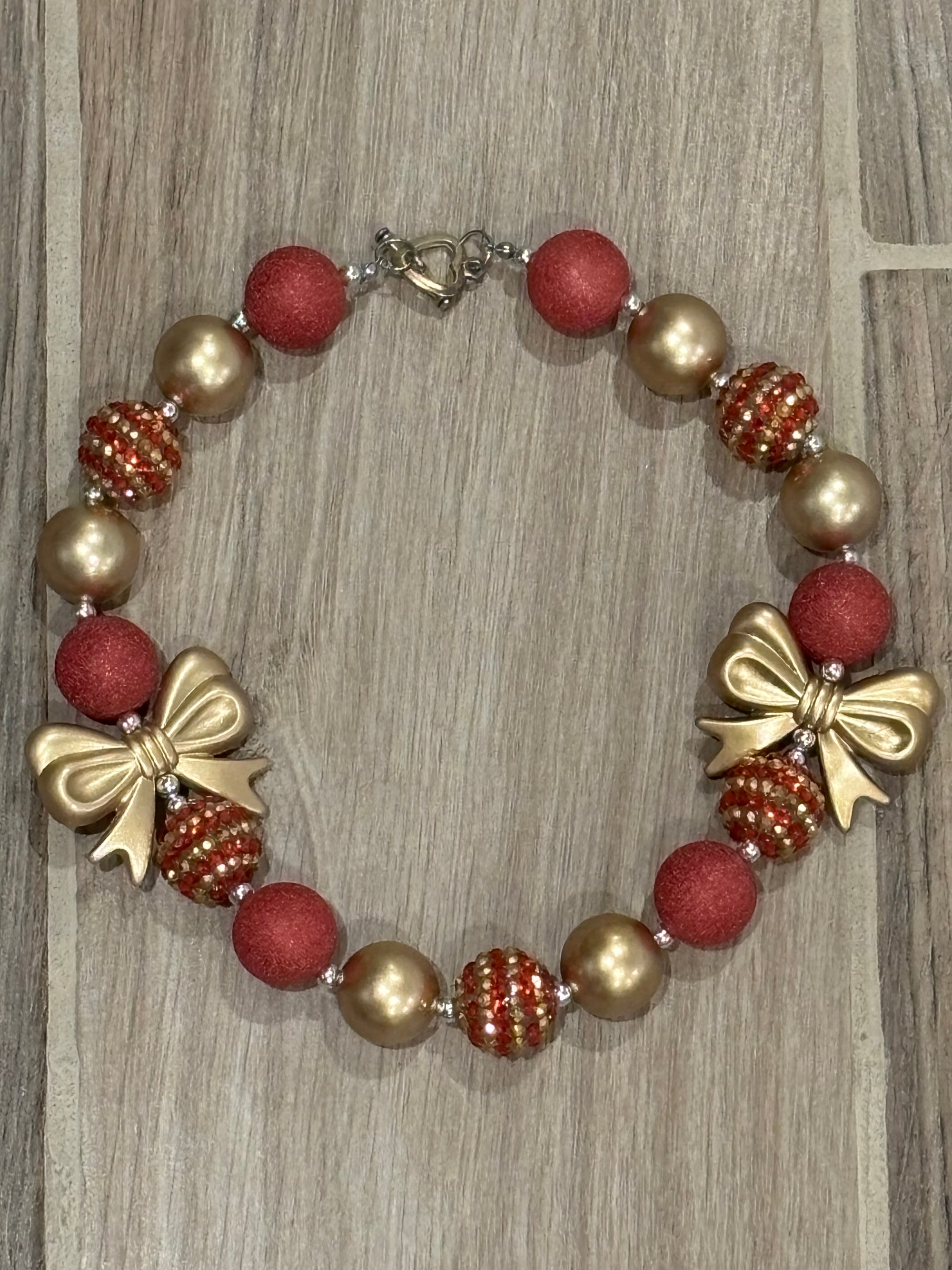 Necklace - Rasberry w/Gold Bows