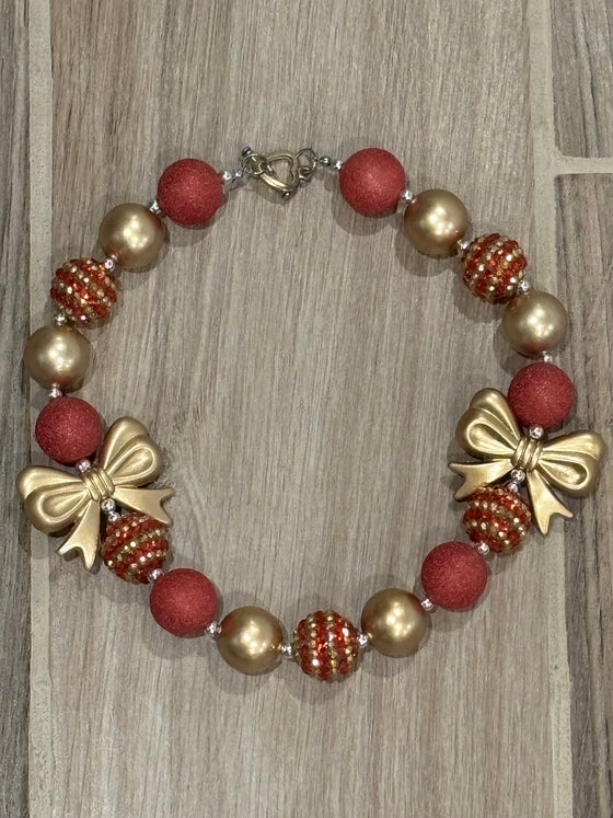 Necklace - Rasberry w/Gold Bows