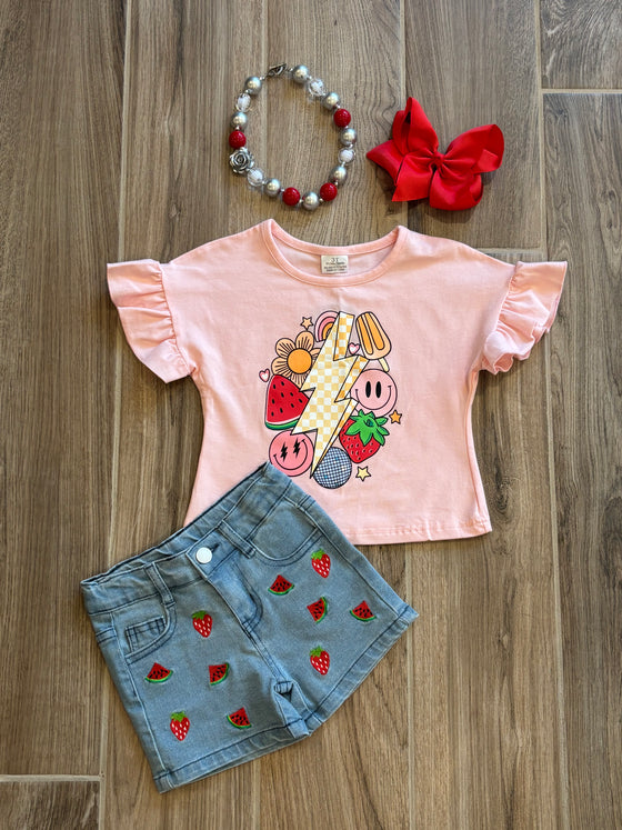 Short Set - Strawberry Denim
