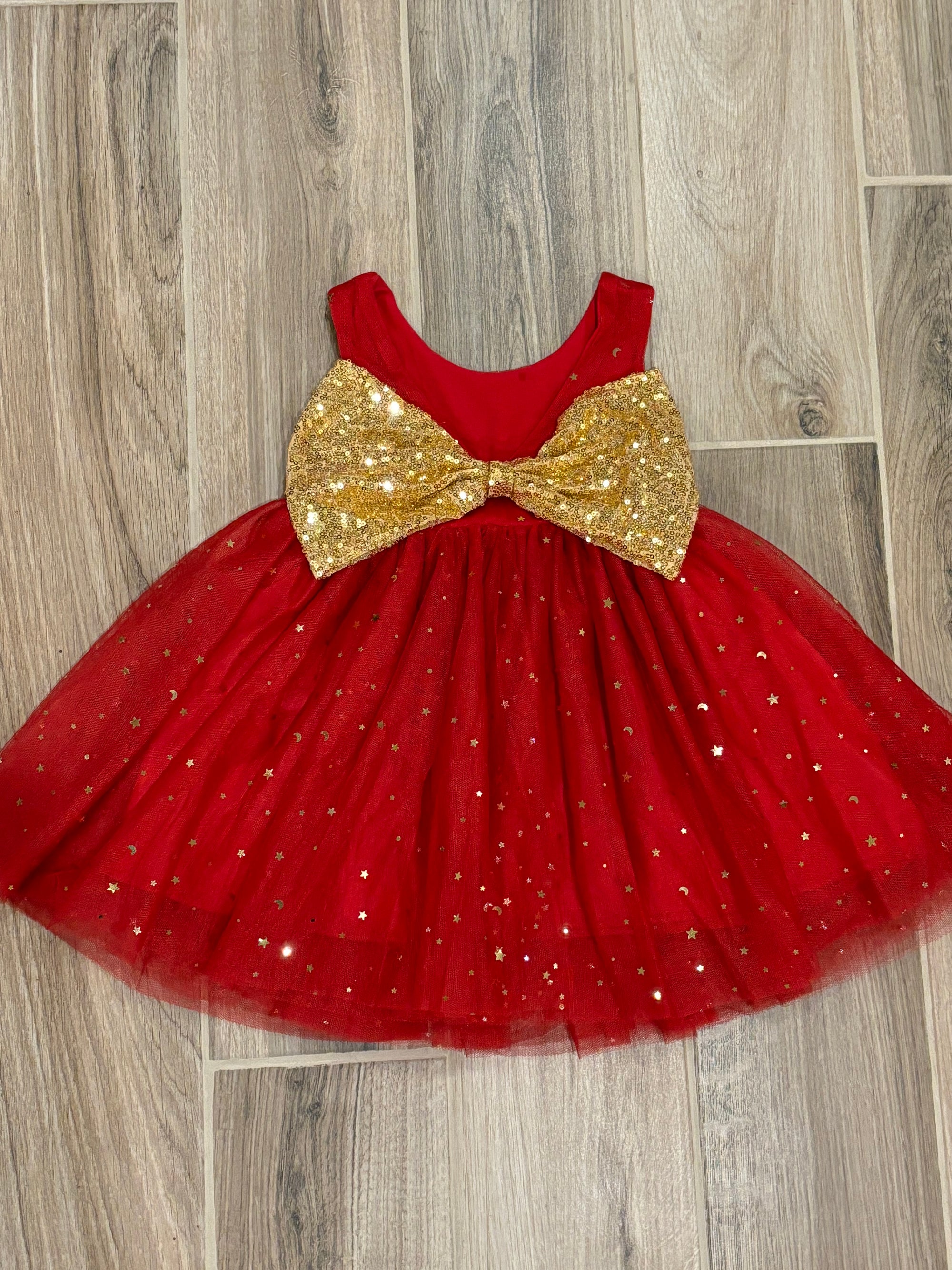 Dress - Red Tulle w/Gold Bow