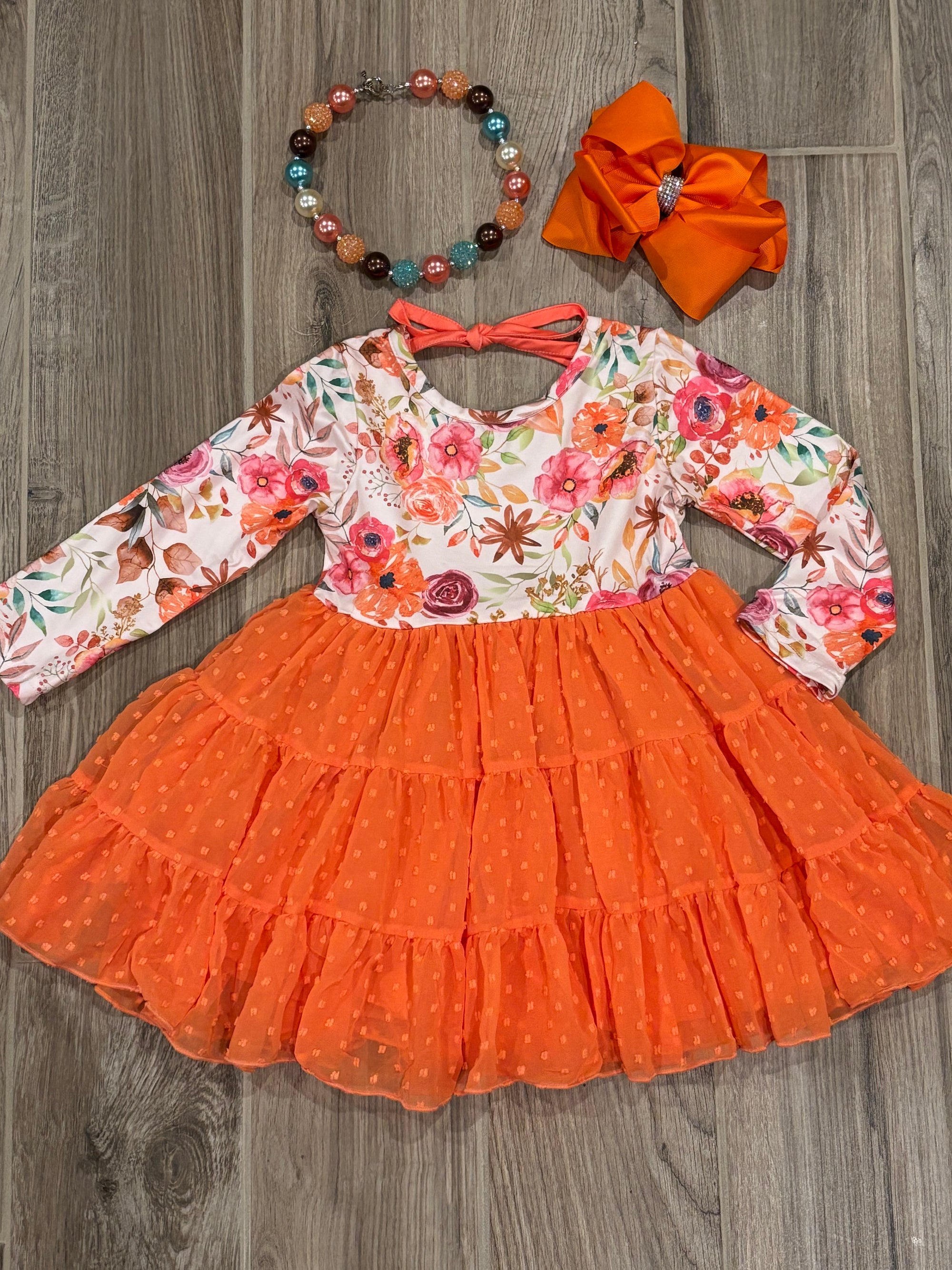 Dress - Floral w/Orange Swiss Dot
