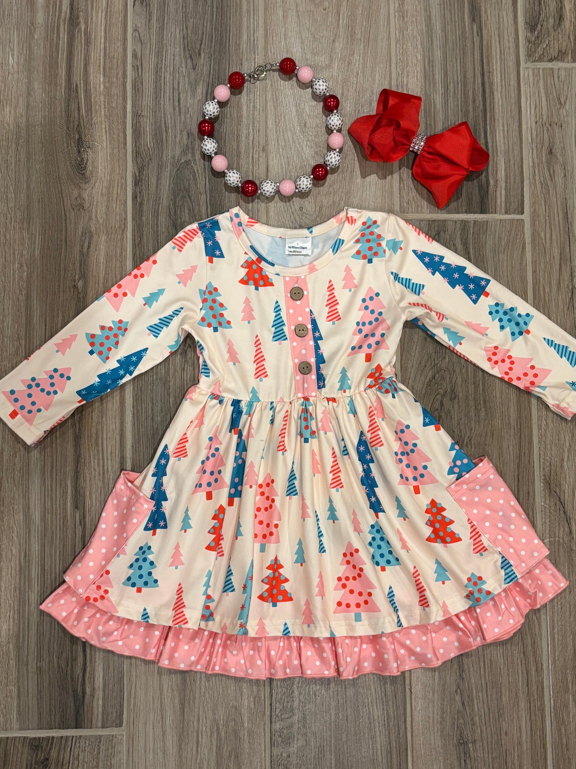 Christmas - Pastel Trees Ruffle Dress