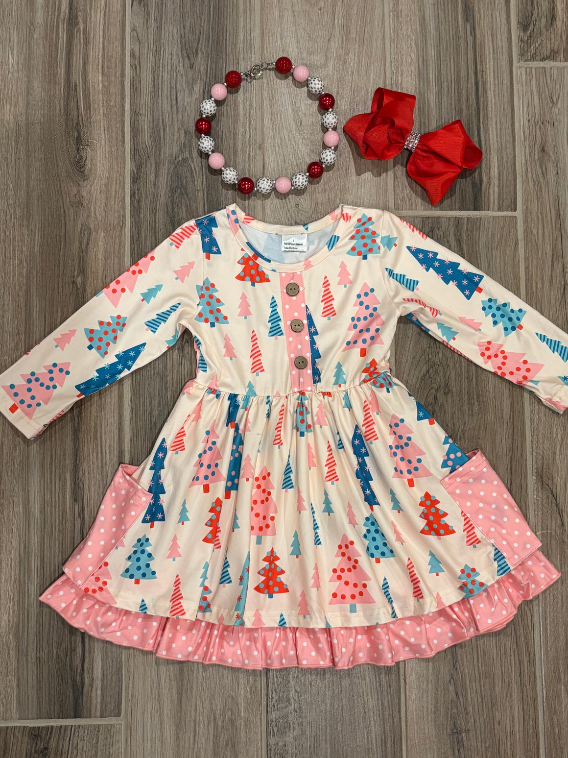 Christmas - Pastel Trees Ruffle Dress