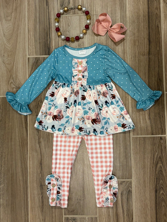L/S - Teal Floral & Rose Plaid