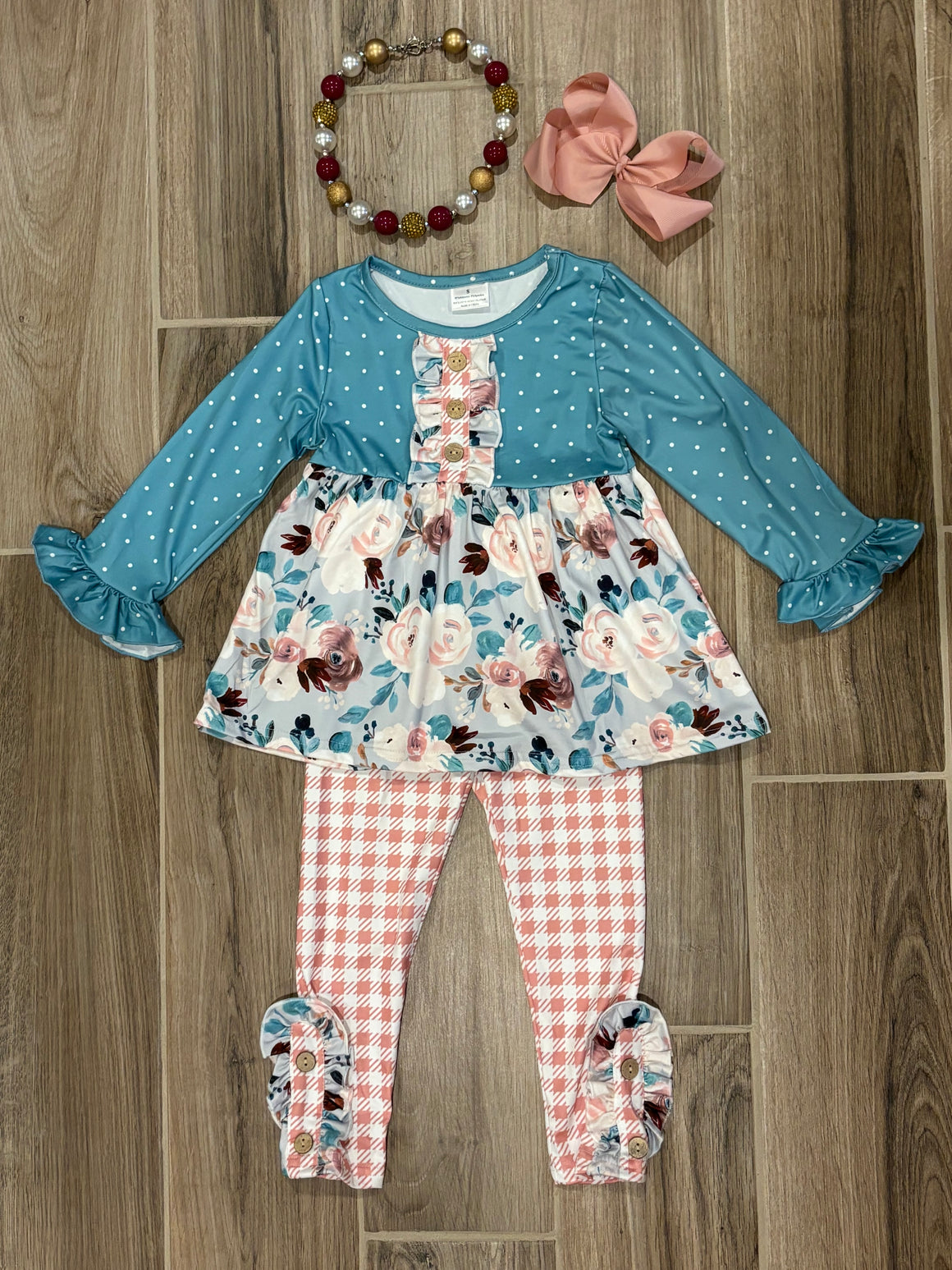 L/S - Teal Floral & Rose Plaid