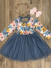 Dress - Floral w/Slate Blue Sparkle Tulle