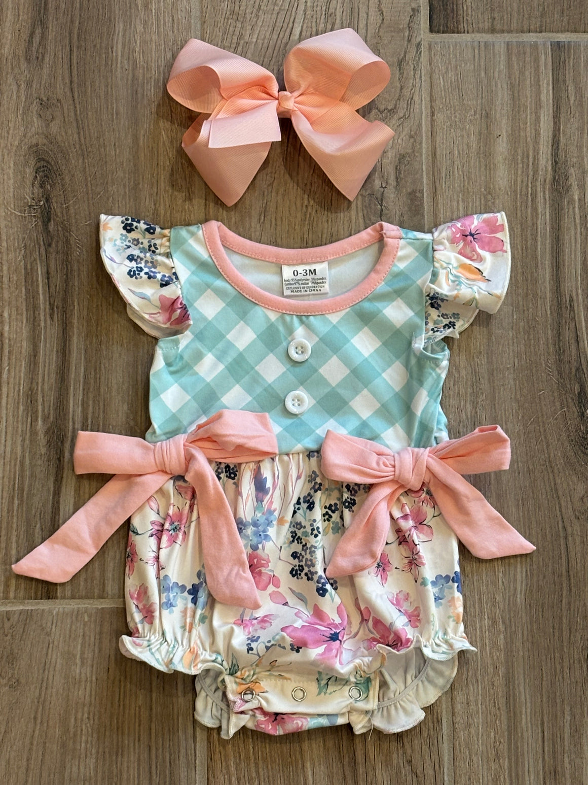 Infant - Green Plaid Floral Romper