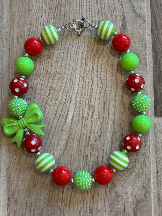 Necklace - Red/Lime Green Bow