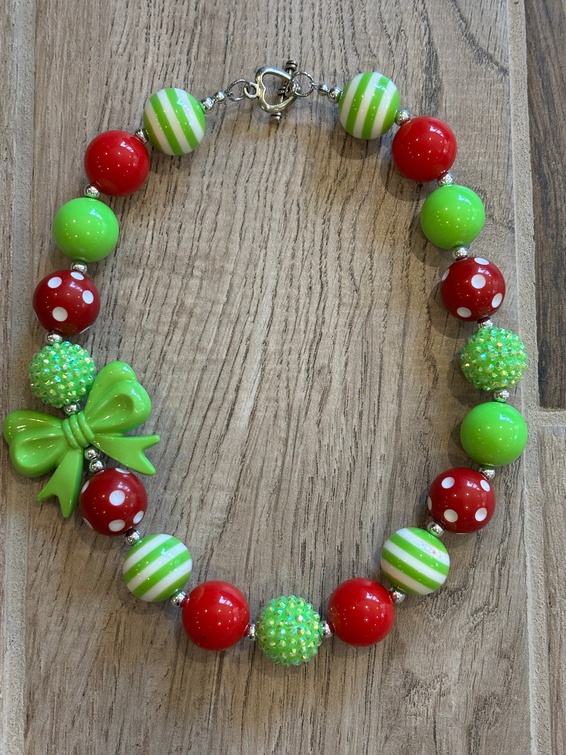 Necklace - Red/Lime Green Bow
