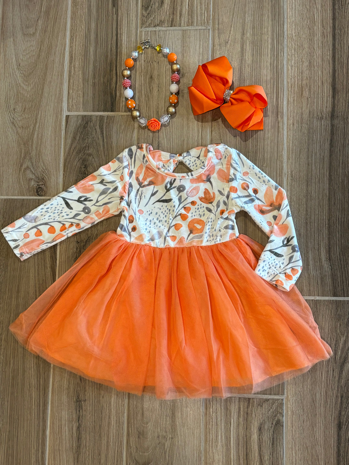 Dress - White Velvet Floral w/Orange Tulle