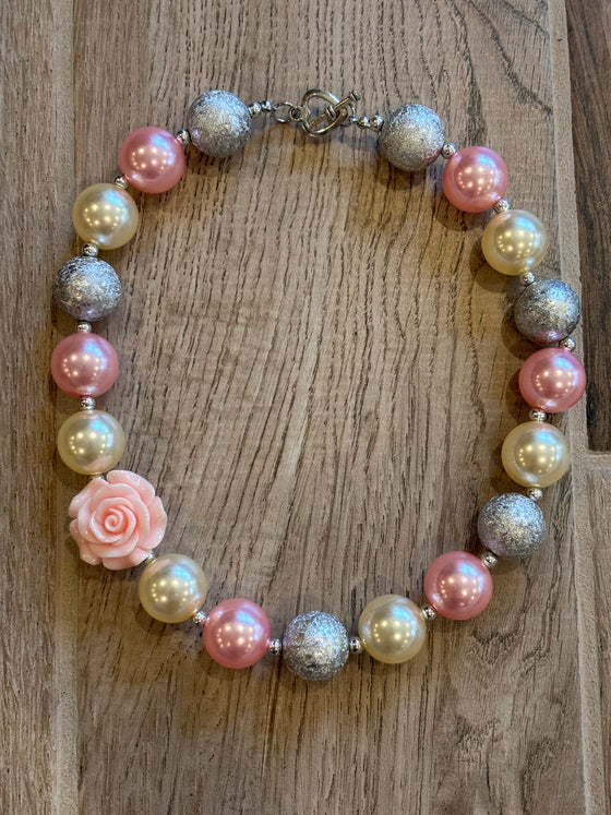 Necklace - Silver/Pink Rose
