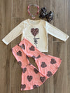 L/S - Cream w/Pink Leopard Heart Bell Bottoms